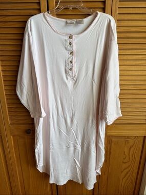 Laura Gayle Women's Light Pink Button-Henley Nightgown with Trim